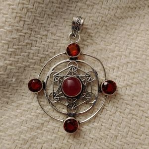 Silver, Ruby, and Garnet Sacred Geometry Pendant